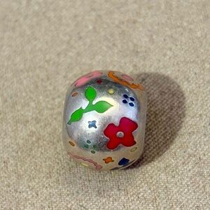 🆕Listing! Brighton Meadow bead Silver Enamel pink, orange & red flowers Retired